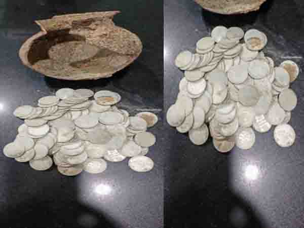 240 silver coins found during the excavation of the house