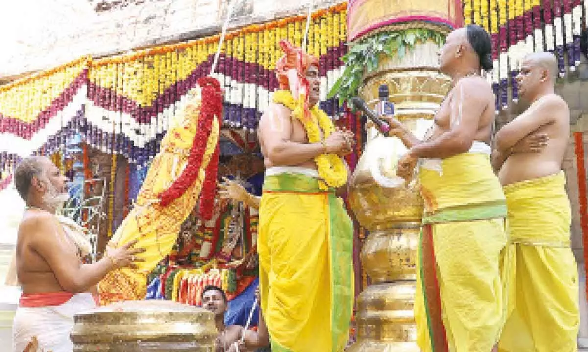 Grand opening of 9-day Brahmotsavam at Vontimitta