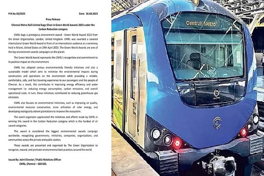 CMRL bags Green World Award under Carbon Reduction category