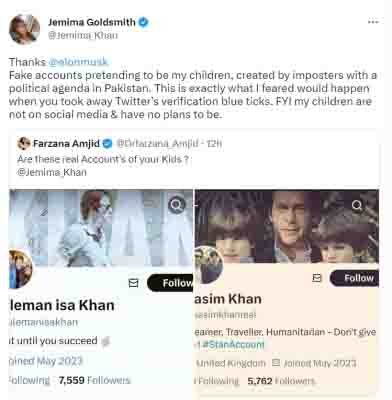 Imran Khan’s first wife complains to Elon Musk about fake accounts of their sons