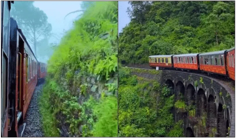 Train journey between them surrounded by hills imagines exotic places