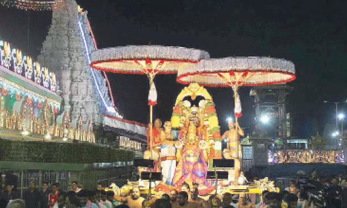 Joyful full moon Garuda Seva at Tirumala